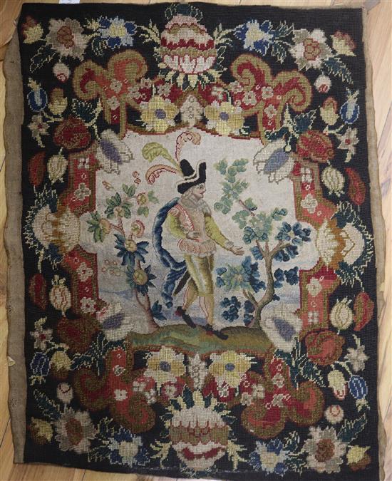 A pair of 18th century needlework chair covers and two panels
